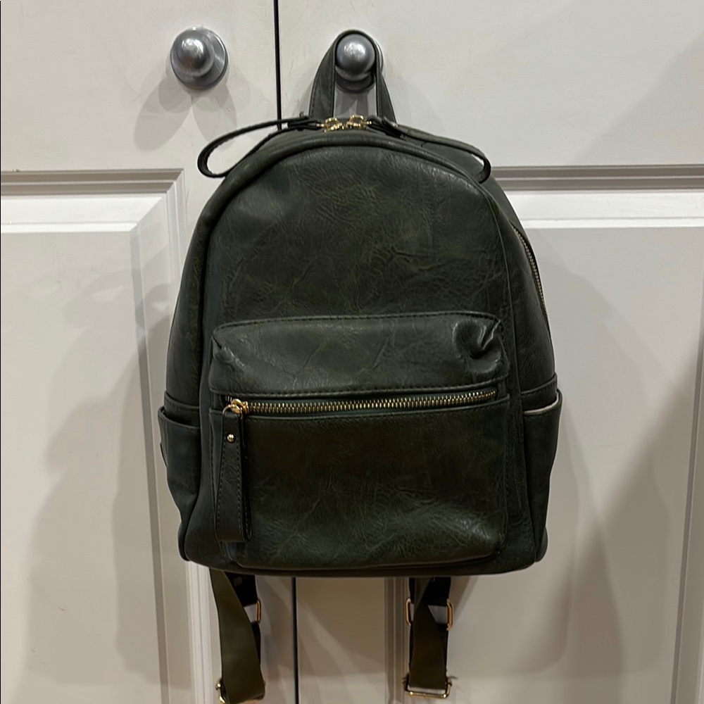 Dark Green Leather Backpack